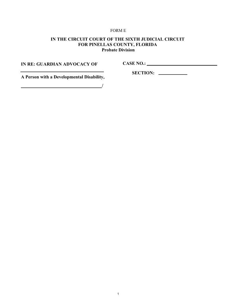 Oath Of Guardian Or (Co) Guardian Advocate Designation Of Resident Agent {Form E} | Pdf Fpdf Docx | Florida