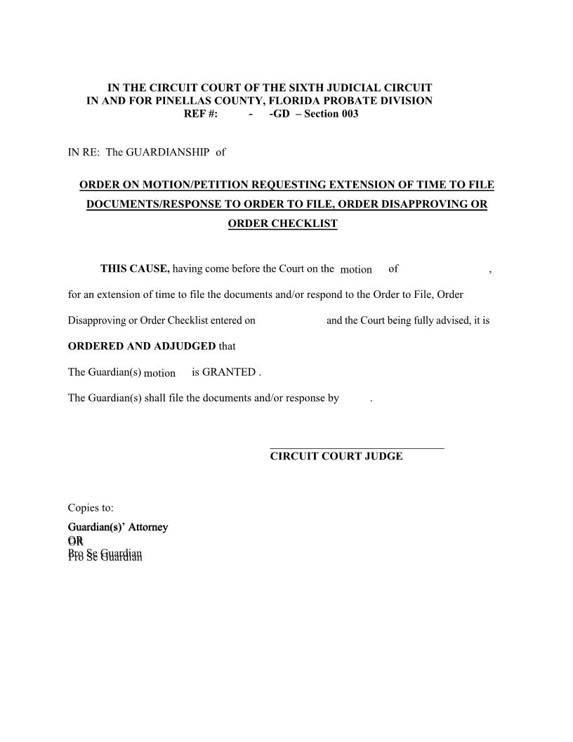 On Motion-Petition Requesting Extension (Time To File - Other Orders) | Pdf Fpdf Docx | Florida
