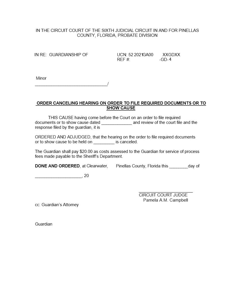 Order Canceling Hearing On Order To File Or Show Cause | Pdf Fpdf Doc Docx | Florida