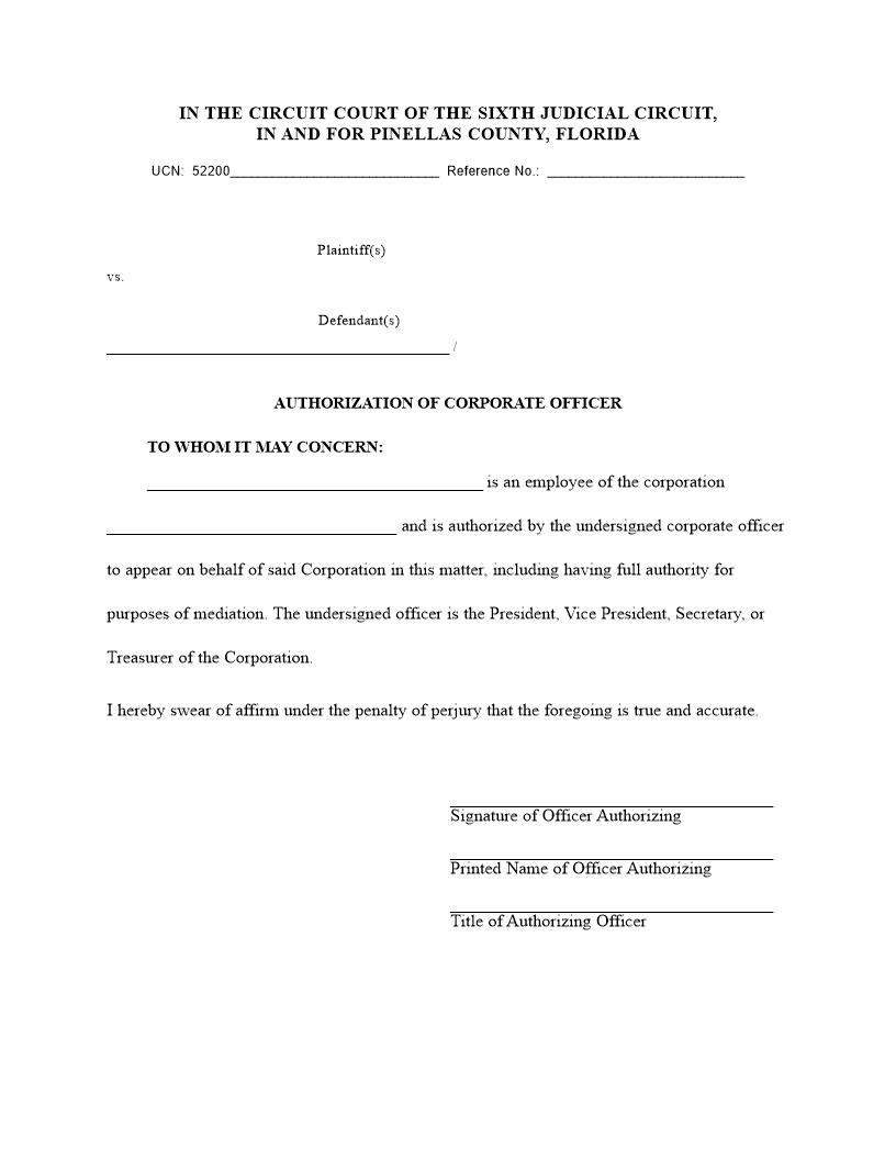 Authorization Of Corporate Officer | Pdf Fpdf Docx | Florida