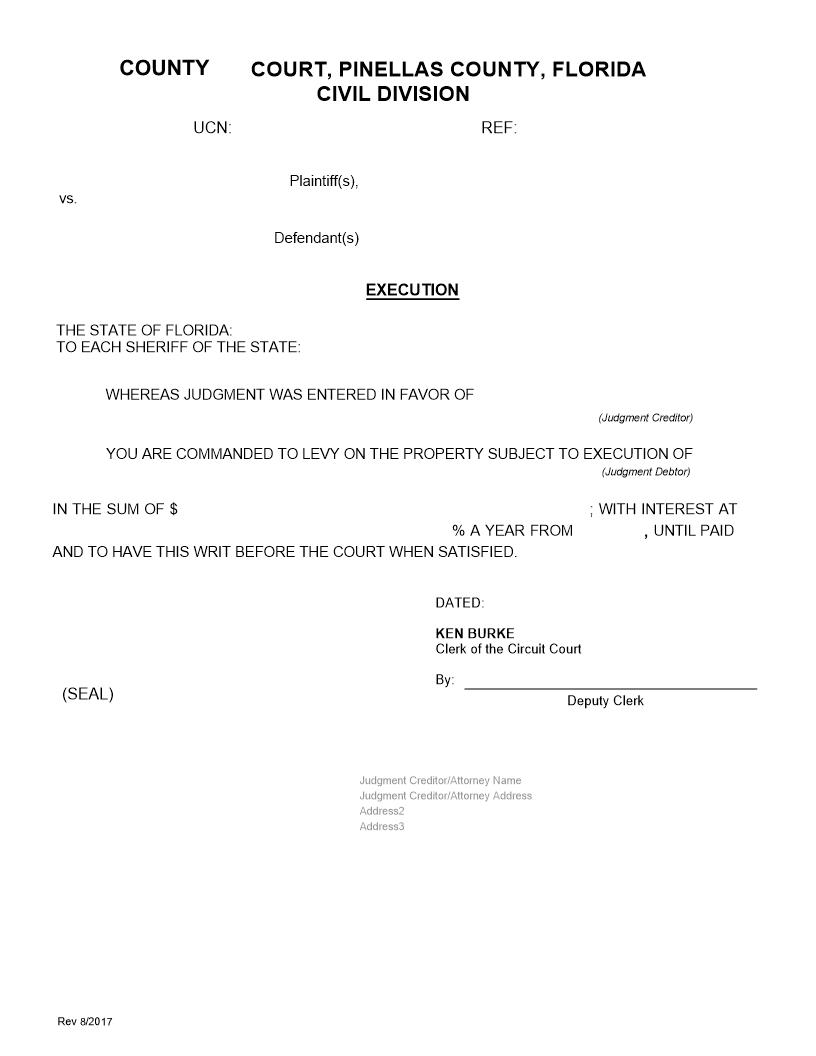 Execution (Writ) | Pdf Fpdf Docx | Florida