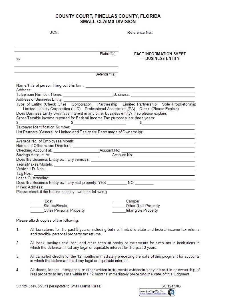 Fact Information Sheet Business {SC 124} | Pdf Fpdf Docx | Florida