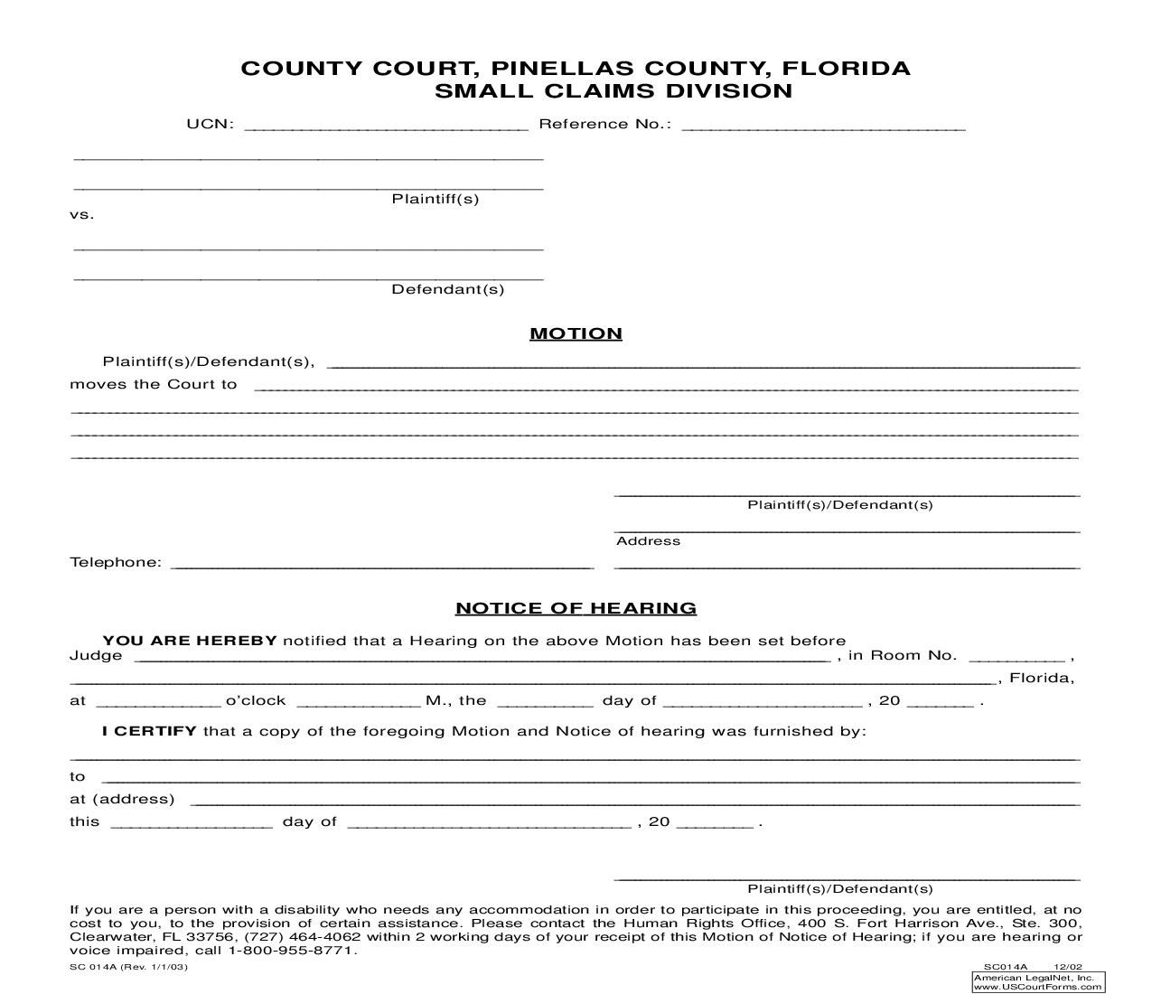 Motion (Pinellas) | Pdf Fpdf Doc Docx | Florida