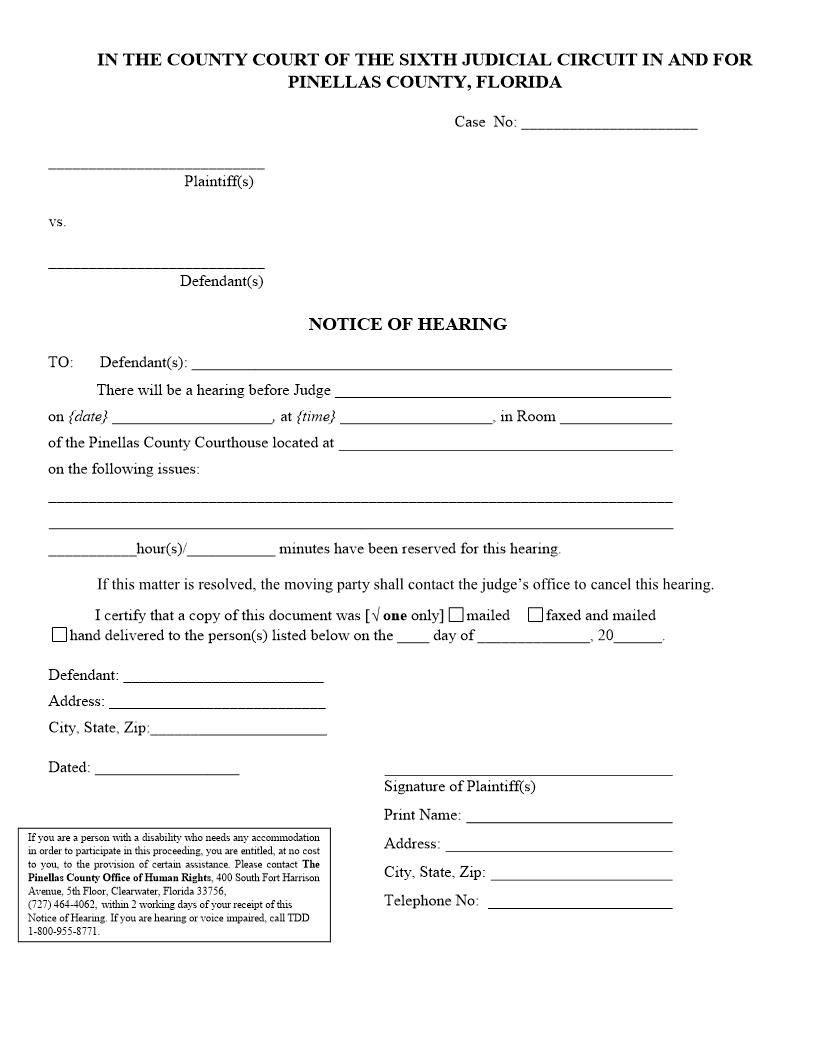 Notice Of Hearing | Pdf Fpdf Docx | Florida