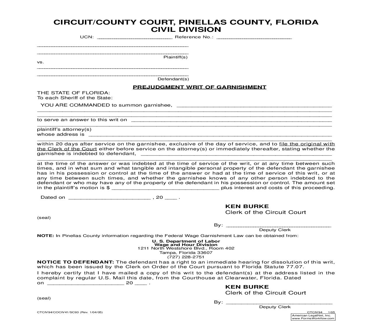 Prejudgment Writ Of Garnishment | Pdf Fpdf Doc Docx | Florida