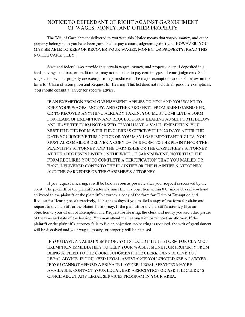 Notice To Defendant With Claim Of Exemption | Pdf Fpdf Docx | Florida