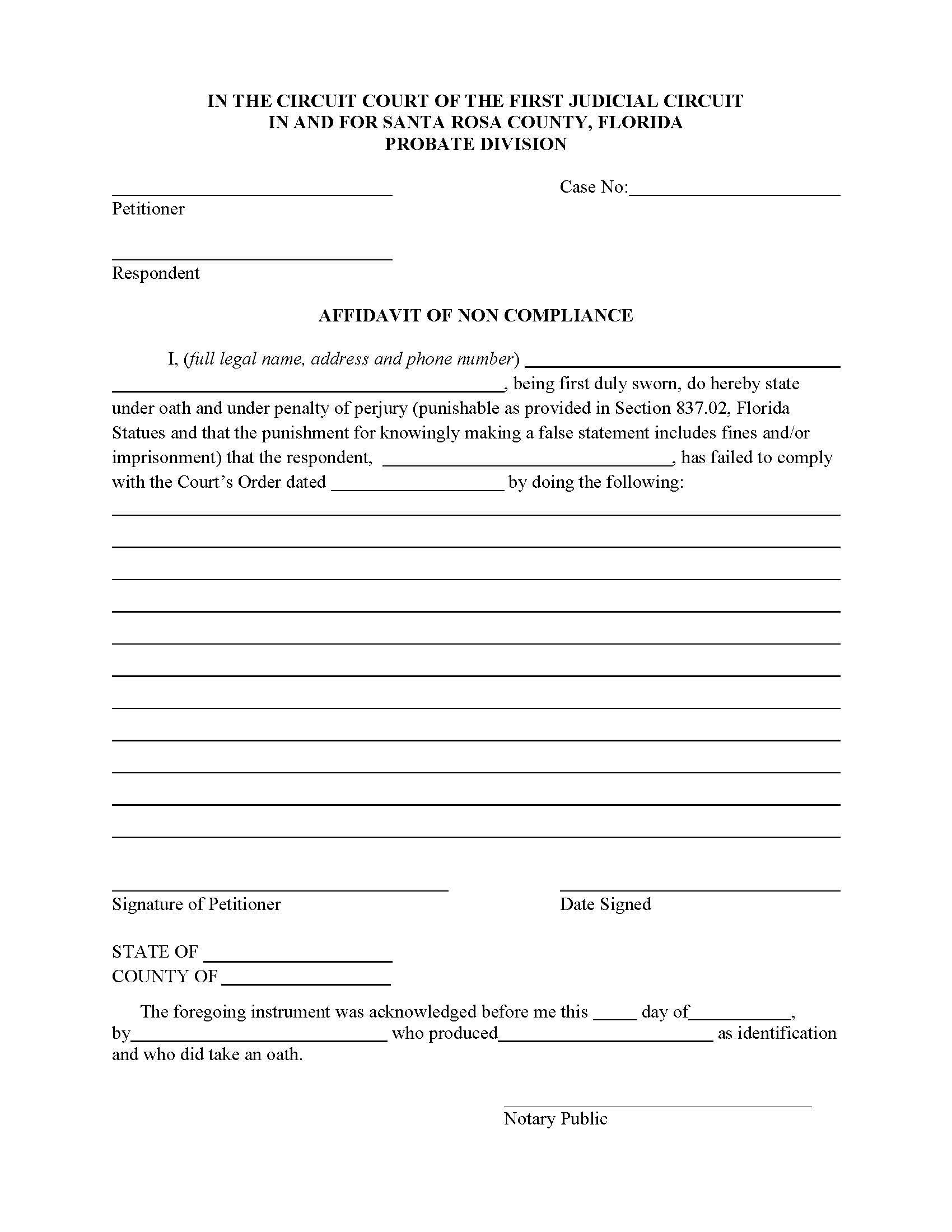 Affidavit Of Non Compliance | Pdf Fpdf Docx | Florida