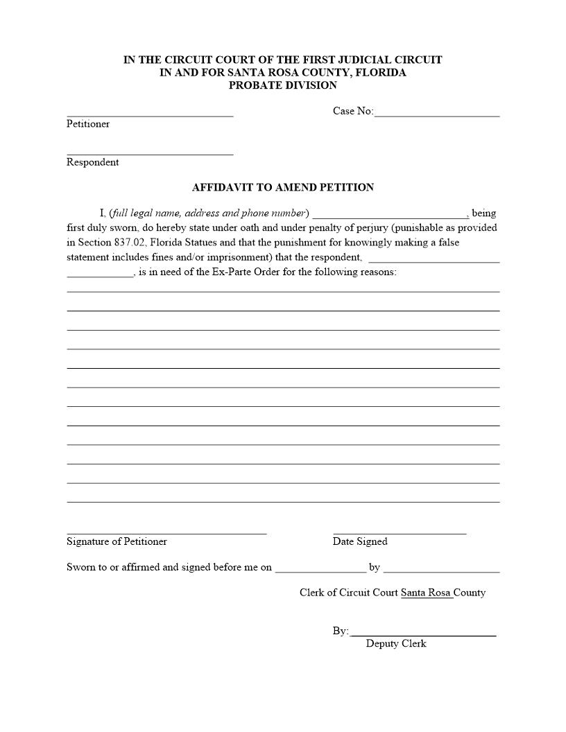 Affidavit To Amend Petition | Pdf Fpdf Docx | Florida
