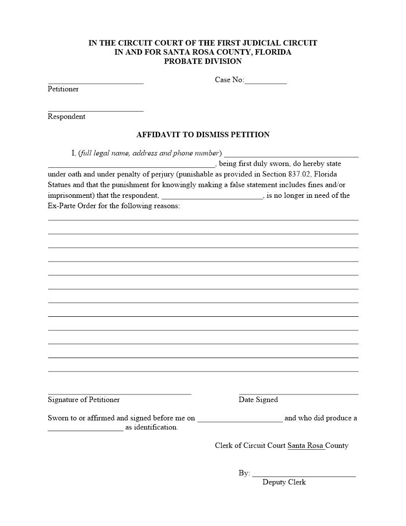 Affidavit To Dismiss Petition | Pdf Fpdf Docx | Florida