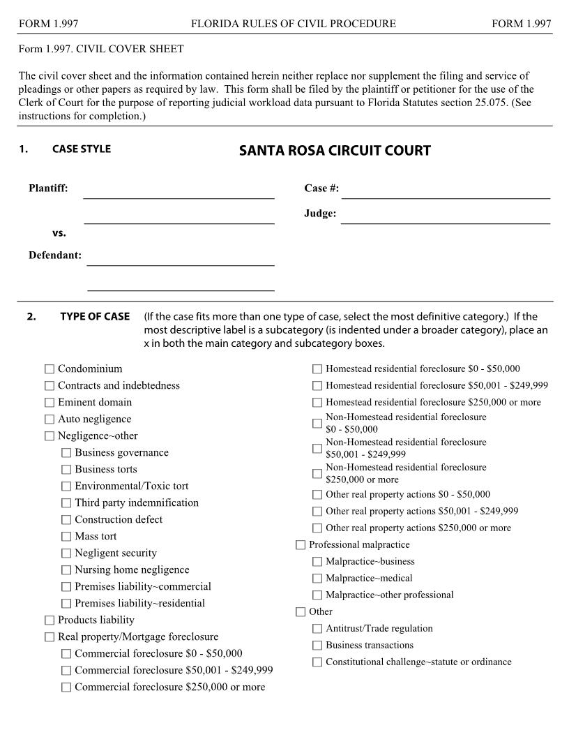 Civil Cover Sheet | Pdf Fpdf Docx | Florida