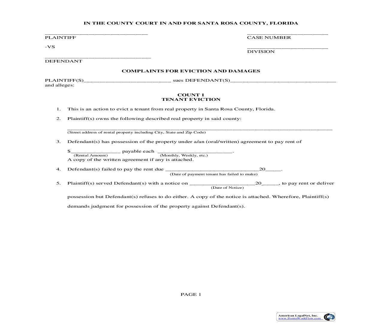 Complaints For Eviction And Damages | Pdf Fpdf Doc Docx | Florida