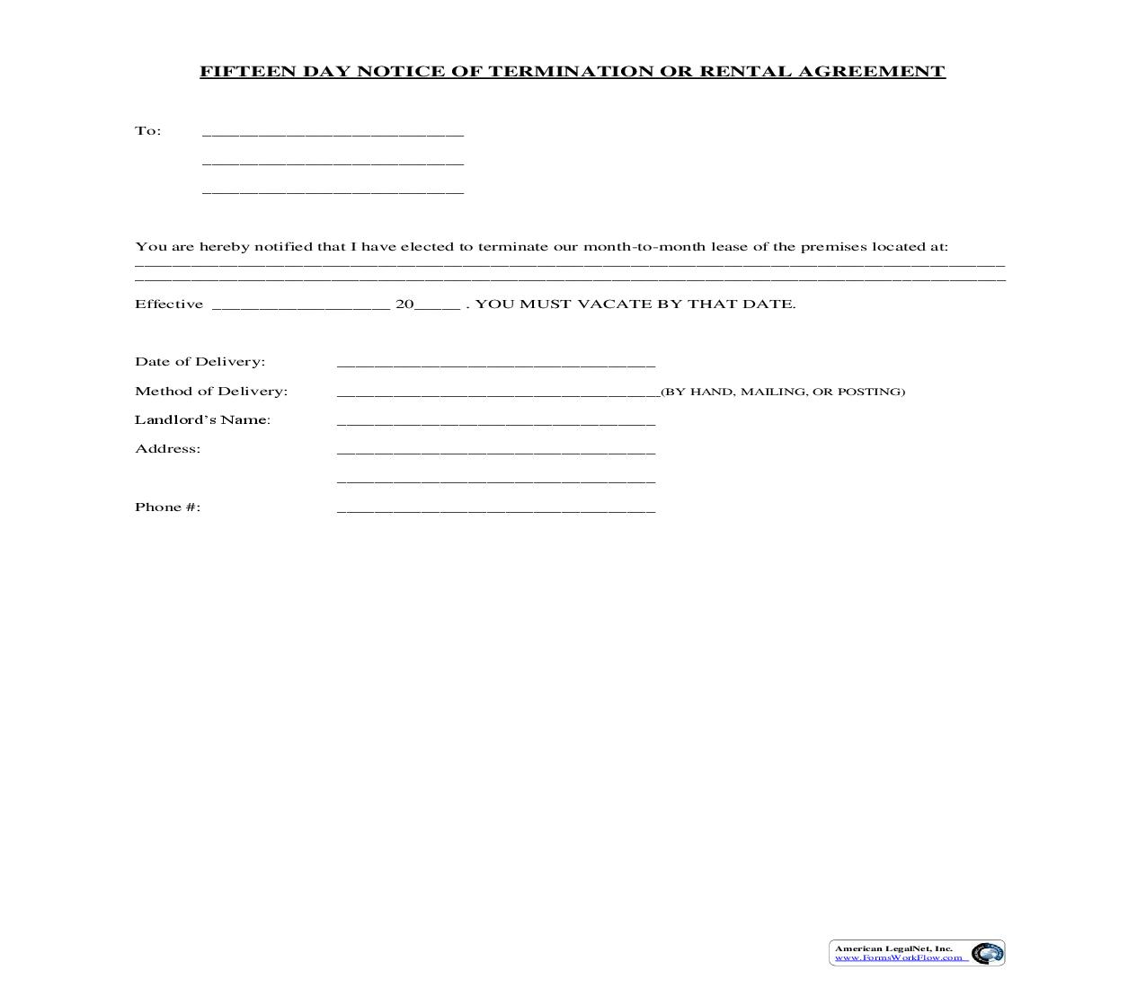 Fifteen Day Notice Of Termination Of Rental Agreement | Pdf Fpdf Doc Docx | Florida