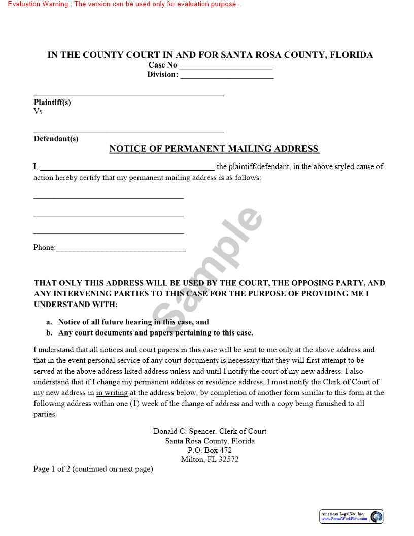 Notice Of Permanent Mailing Address | Pdf Fpdf Doc Docx | Florida