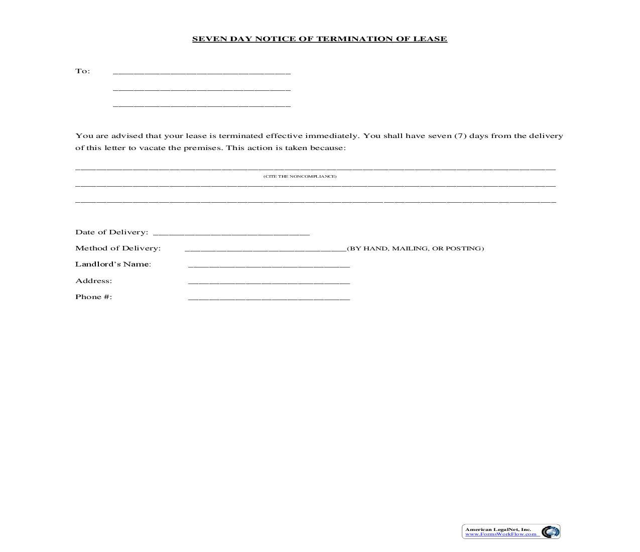 Seven Day Notice Of Termination Of Lease | Pdf Fpdf Doc Docx | Florida