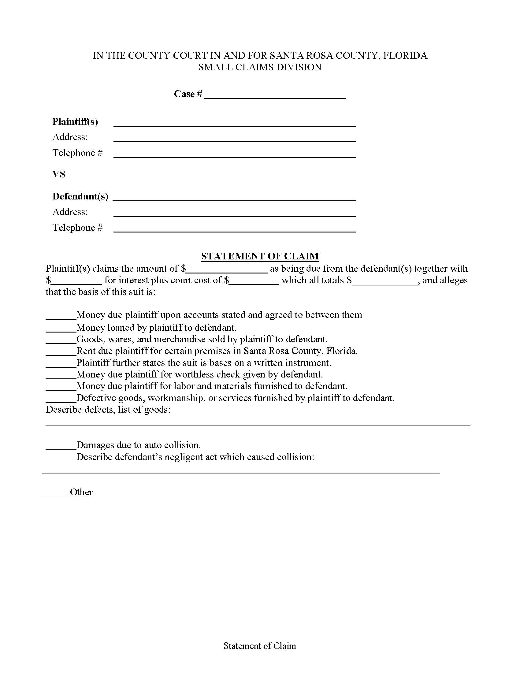 Statement Of Claim | Pdf Fpdf Doc Docx | Florida