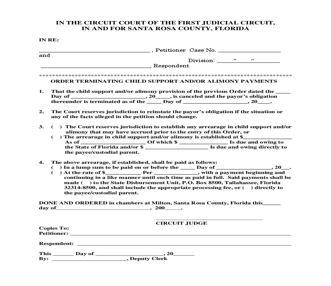 Order Terminating Child Support And Or Alimony Payments | Pdf Fpdf Doc Docx | Florida