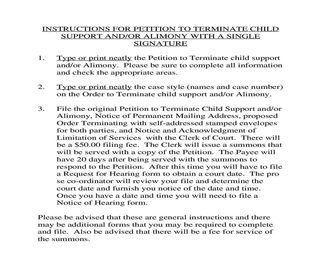 Petition To Terminate Child Support And Or Alimony (1 Signature) | Pdf Fpdf Doc Docx | Florida