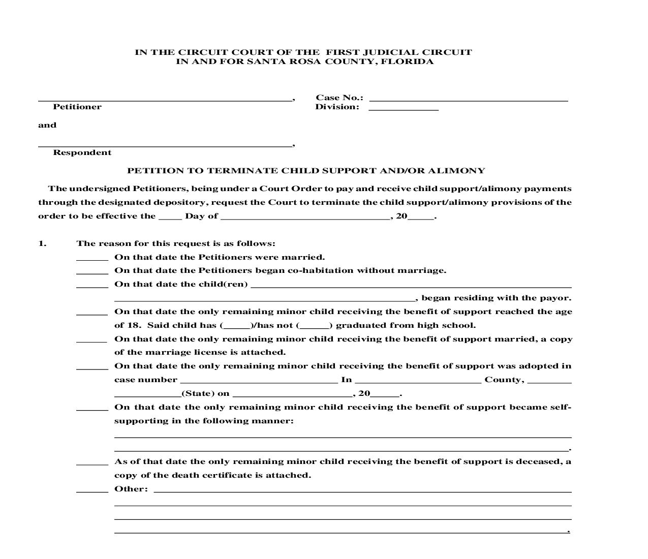 Petition To Terminate Child Support And Or Alimony (2 Signatures) | Pdf Fpdf Doc Docx | Florida
