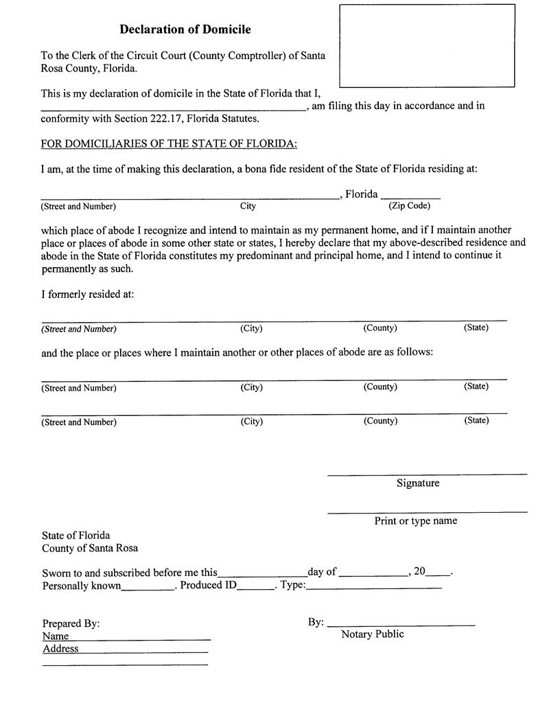 Declaration Of Domicile | Pdf Fpdf Docx | Florida