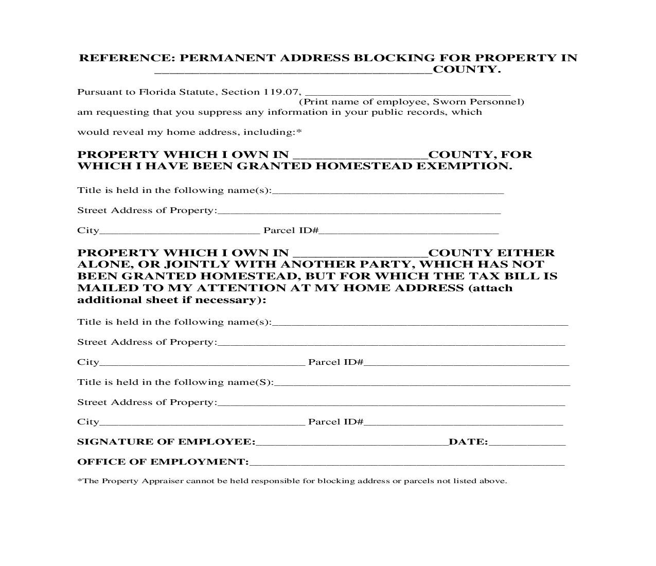 Property Appraiser Request For Address Block | Pdf Fpdf Doc Docx | Florida