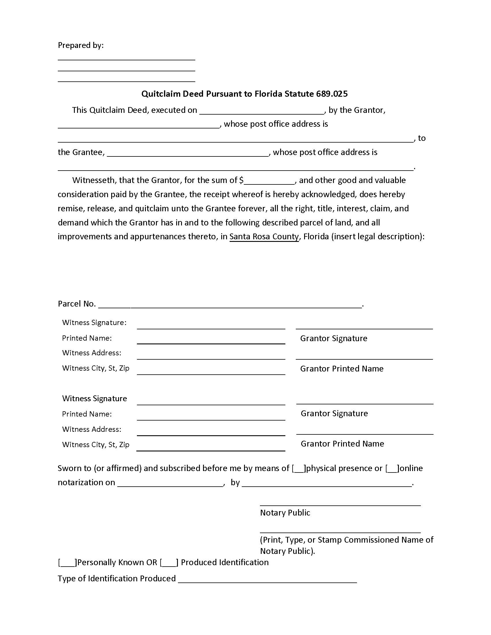 Quitclaim Deed | Pdf Fpdf Doc Docx | Florida