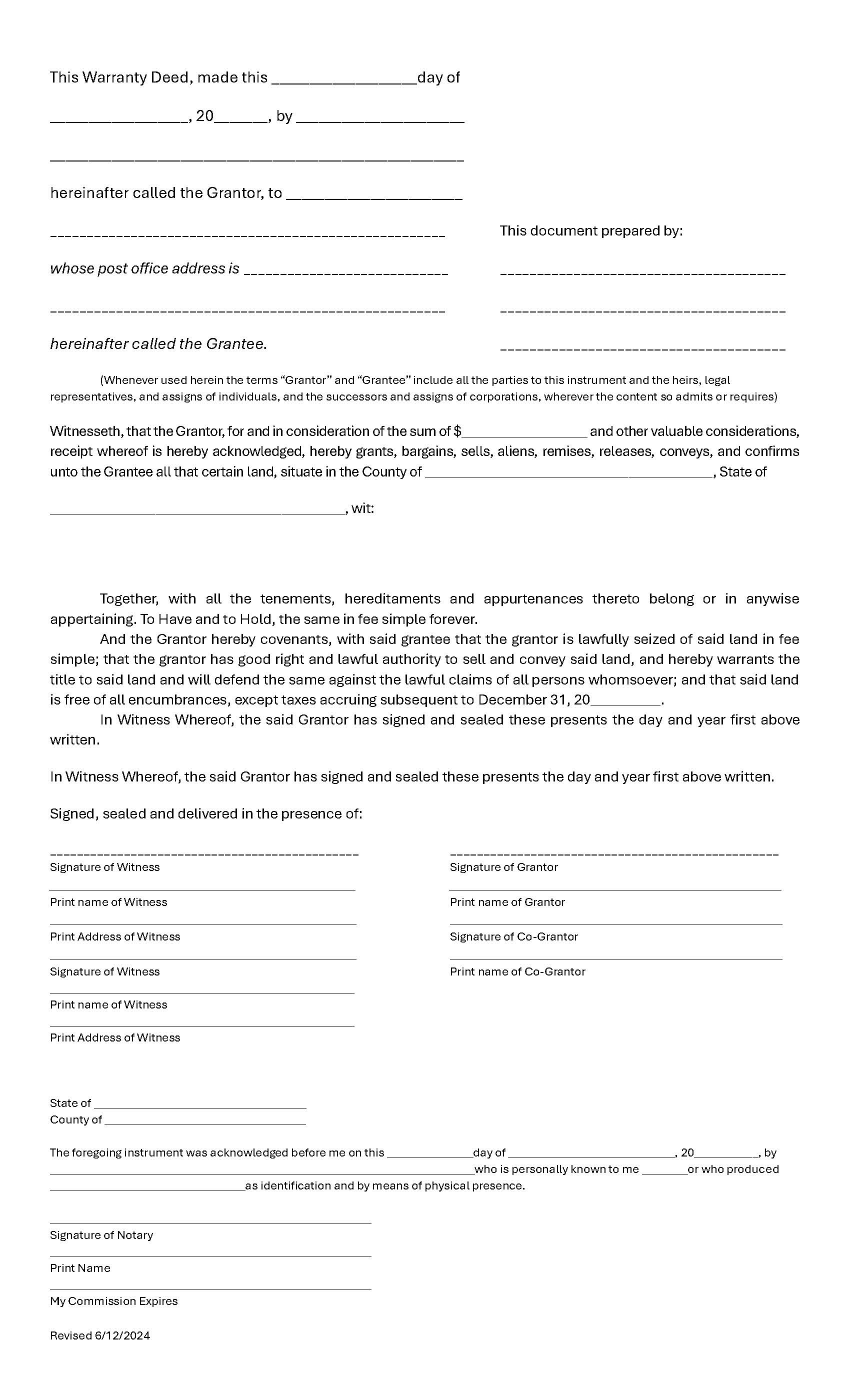 Warranty Deed | Pdf Fpdf Doc Docx | Florida