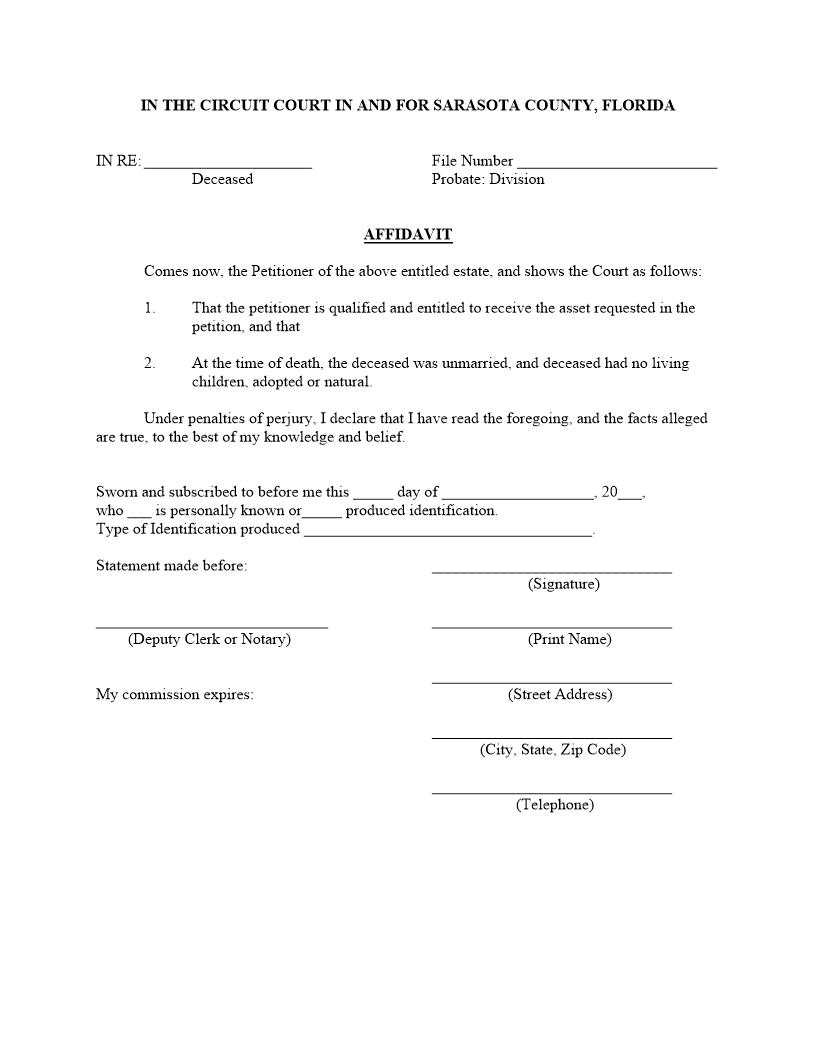 Affidavit (Disposition Of Personal Property) {SAR A-DPP} | Pdf Fpdf Docx | Florida