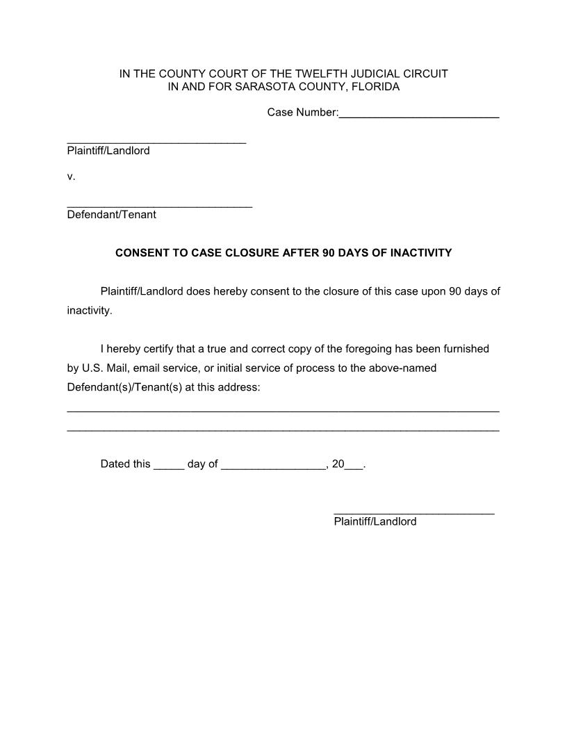 Consent To Case Closure After 90 Days Of Inactivity {SAR CCC-I} | Pdf Fpdf Docx | Florida