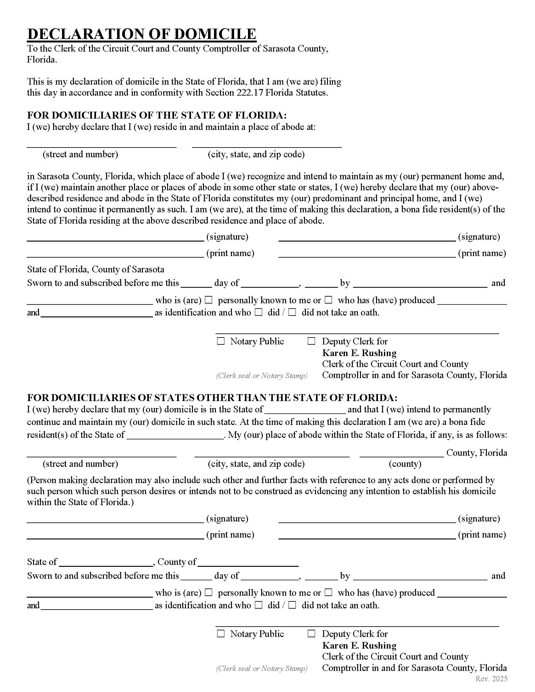 Declaration Of Domicile | Pdf Fpdf Doc Docx | Florida