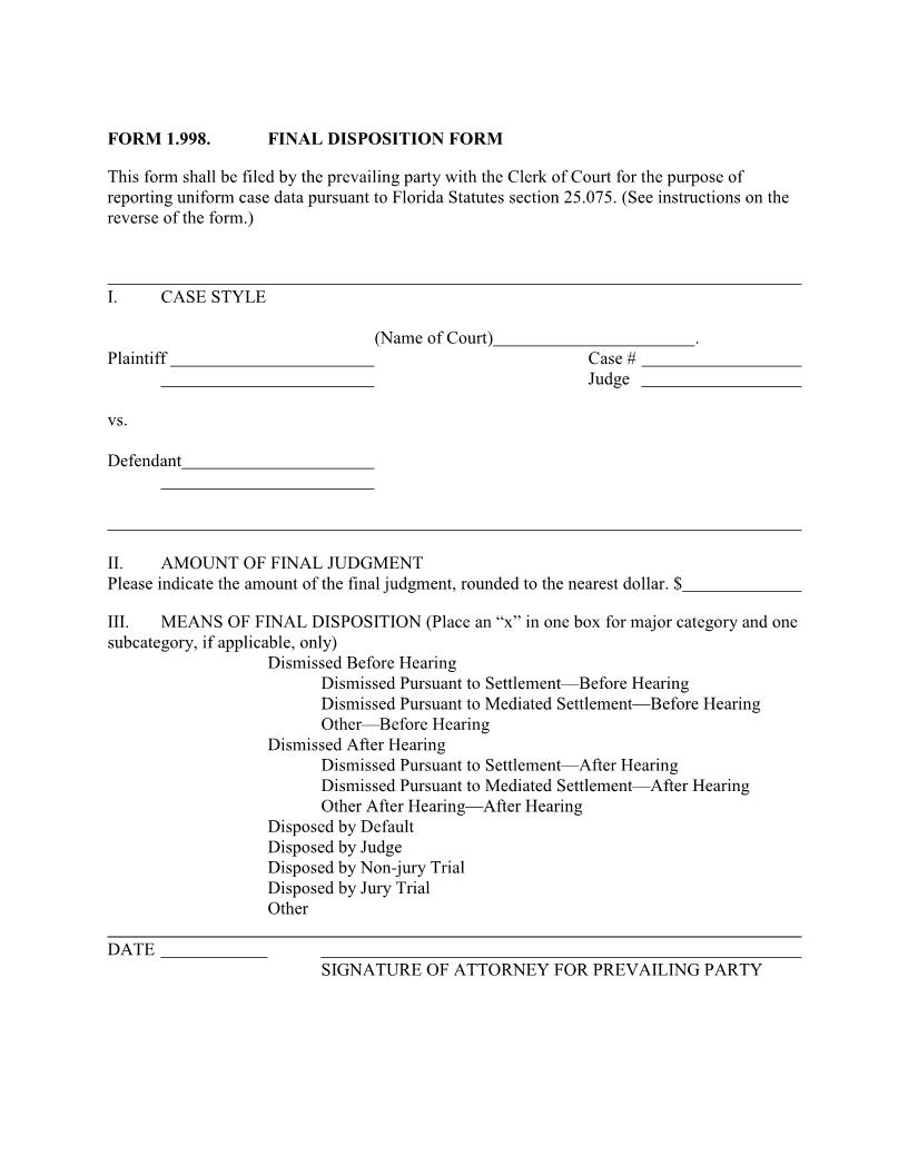 Final Disposition Form | Pdf Fpdf Docx | Florida