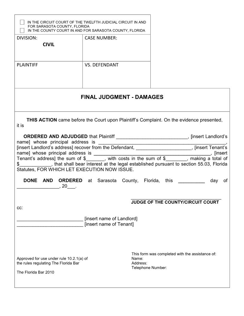 Final Judgment - Damages {SAR FJ-D} | Pdf Fpdf Docx | Florida
