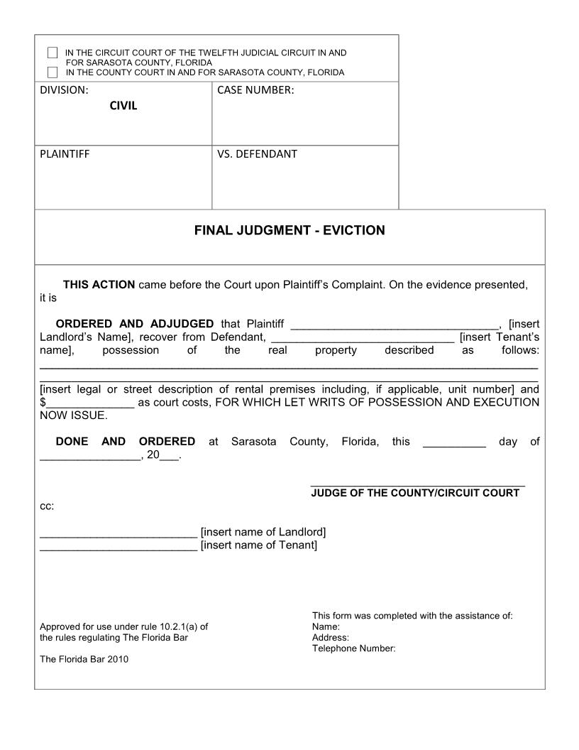 Final Judgment - Eviction {SAR FJ-E} | Pdf Fpdf Docx | Florida