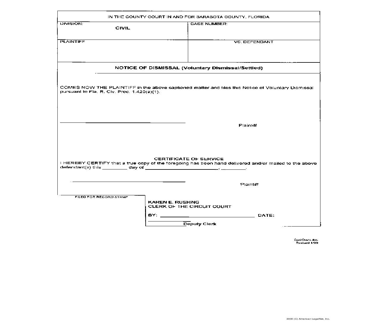 Notice Of Dismissal Voluntary Dismissal Settled | Pdf Fpdf Doc Docx | Florida