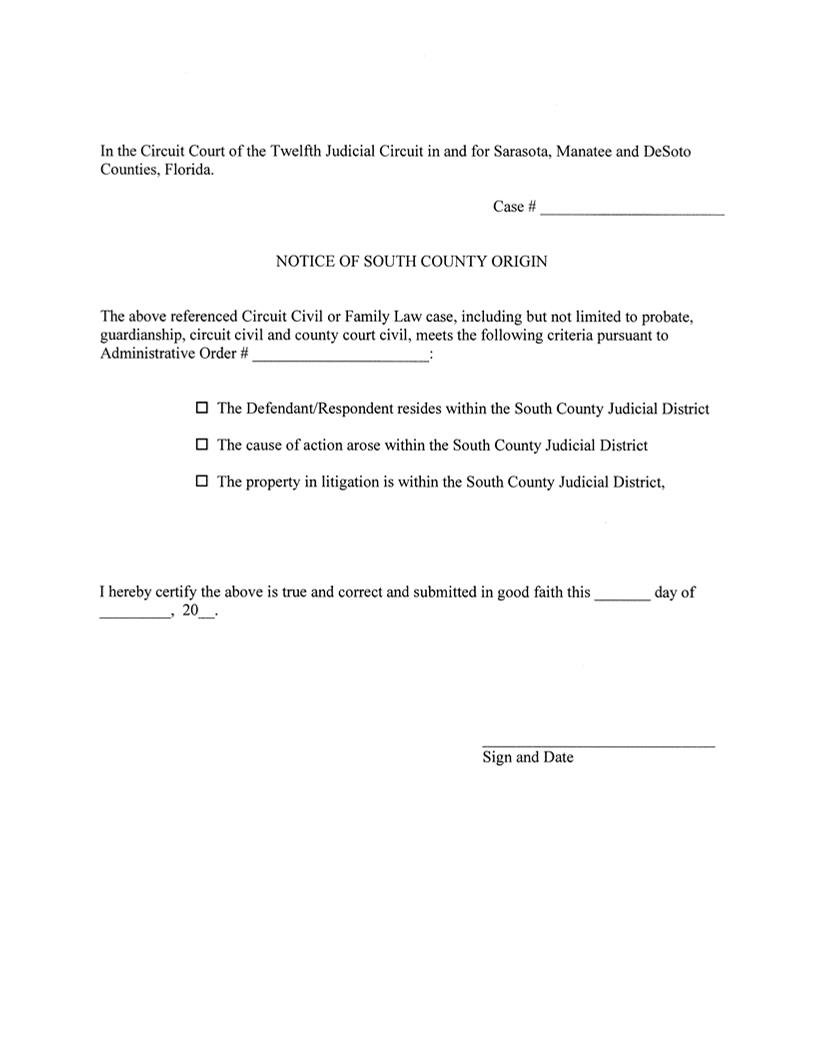 Notice Of South County Origin | Pdf Fpdf Docx | Florida