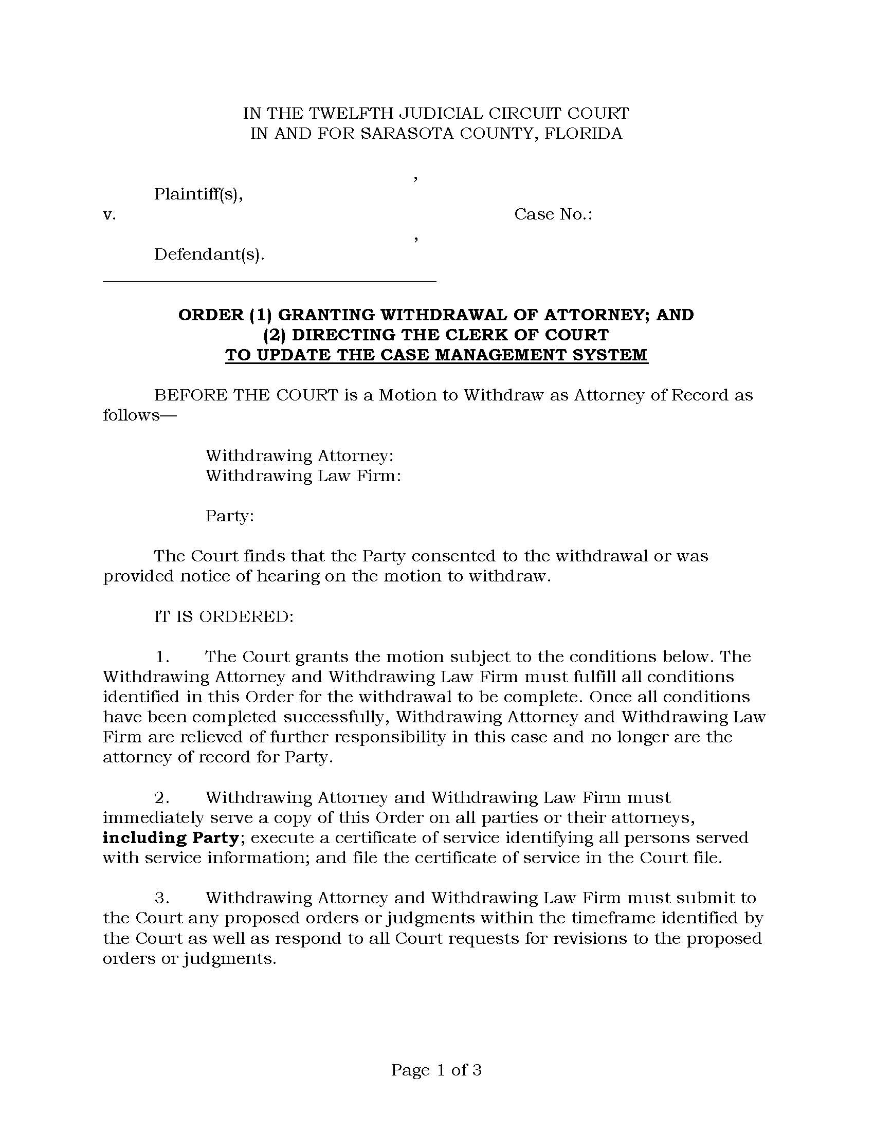 Order Granting Withdrawal Of Attorney Directing Clerk To Update CMS | Pdf Fpdf Docx | Florida