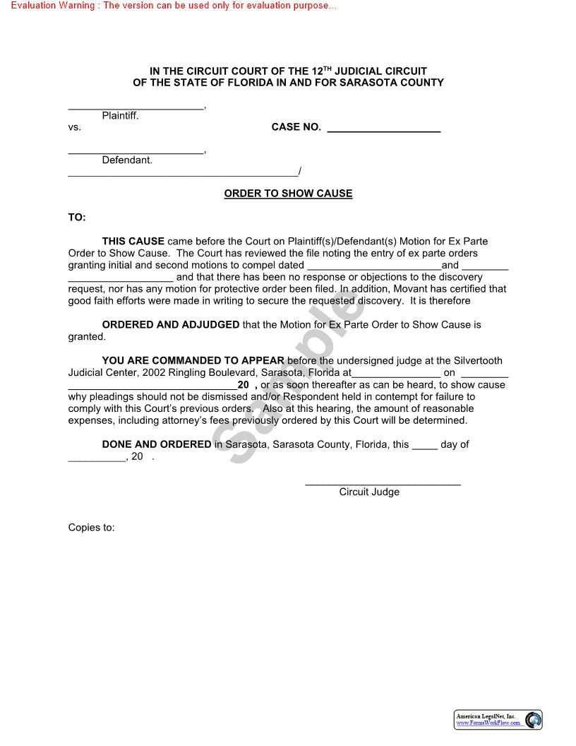 Order To Show Cause | Pdf Fpdf Doc Docx | Florida
