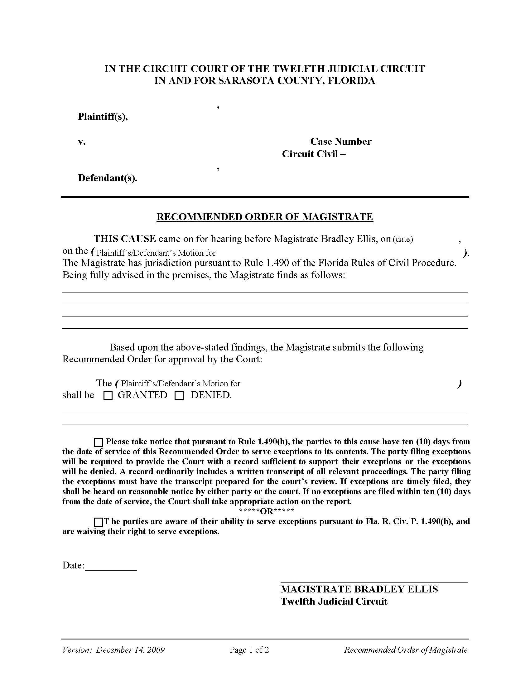 Recommended Order Of Magistrate | Pdf Fpdf Doc Docx | Florida