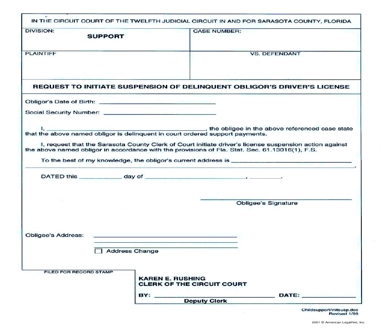 Request To Initiate Suspension Of Delinquent Obligors Drivers License | Pdf Fpdf Doc Docx | Florida