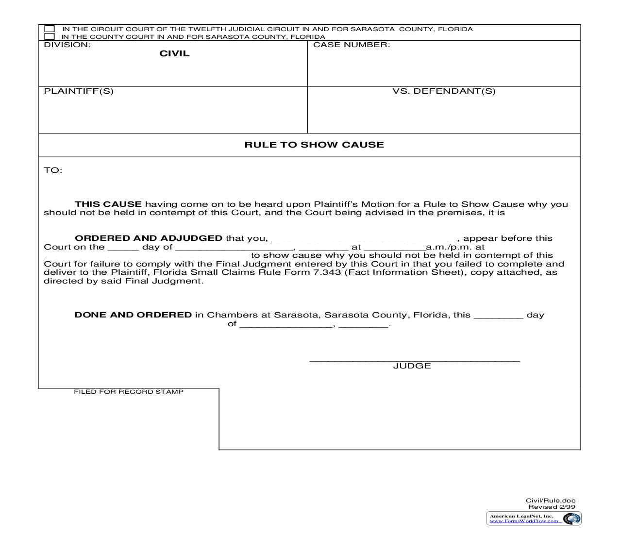 Rule To Show Cause | Pdf Fpdf Doc Docx | Florida