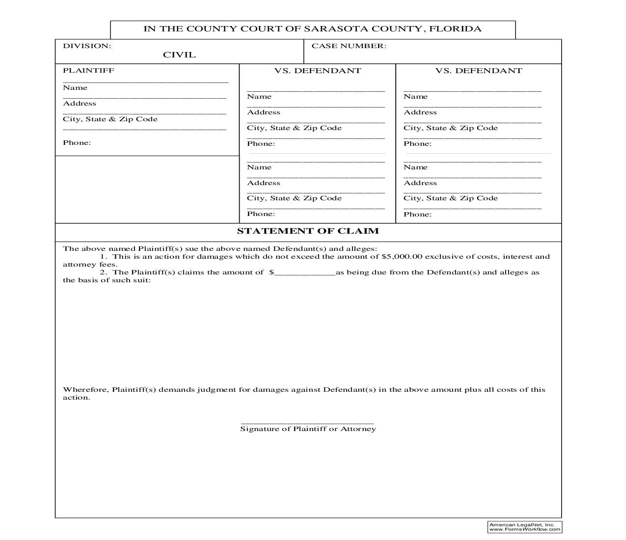 Statement Of Claim | Pdf Fpdf Doc Docx | Florida