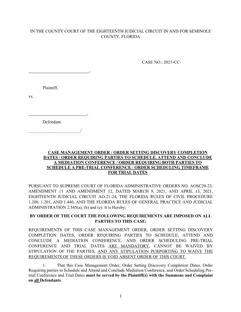 Case Management Order (County Court) | Pdf Fpdf Docx | Florida