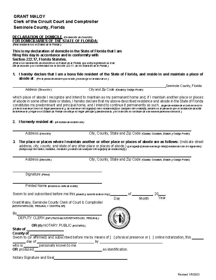Declaration Of Domicile | Pdf Fpdf Docx | Florida