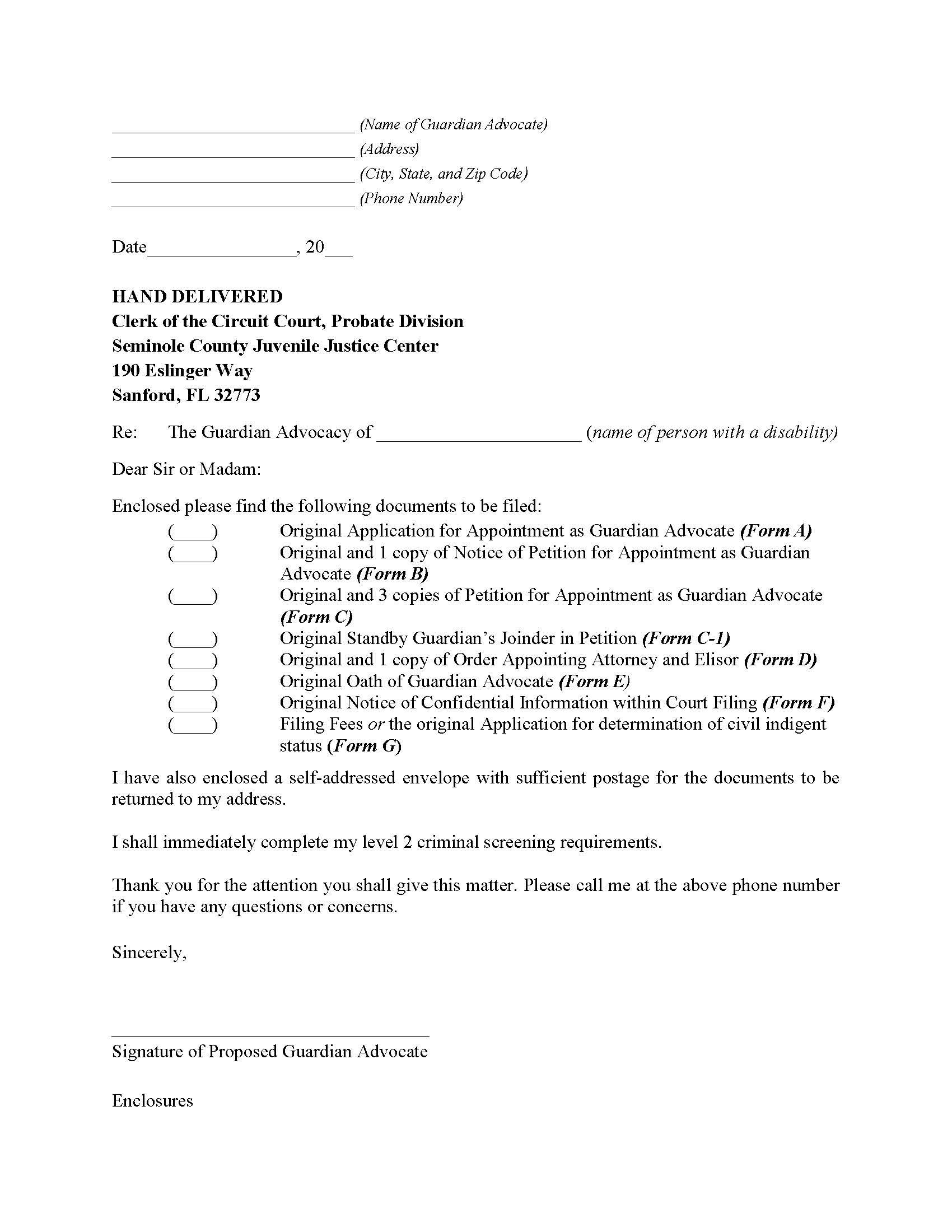 Form Letter To Clerk Of Court | Pdf Fpdf Docx | Florida