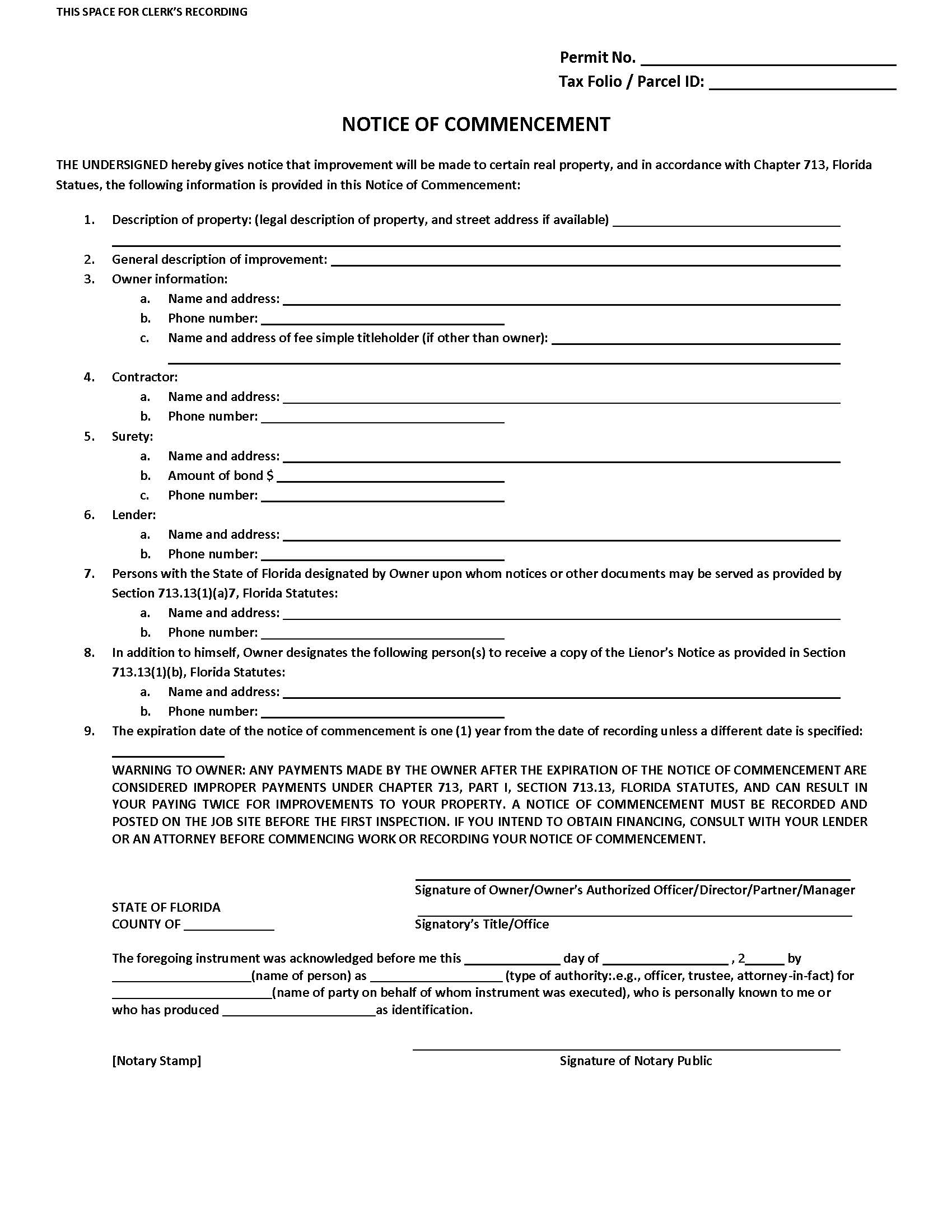 Notice Of Commencement | Pdf Fpdf Doc Docx | Florida