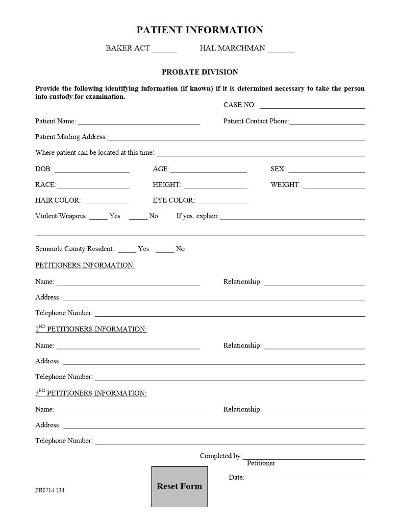Patient Information (Probate Division) | Pdf Fpdf Docx | Florida