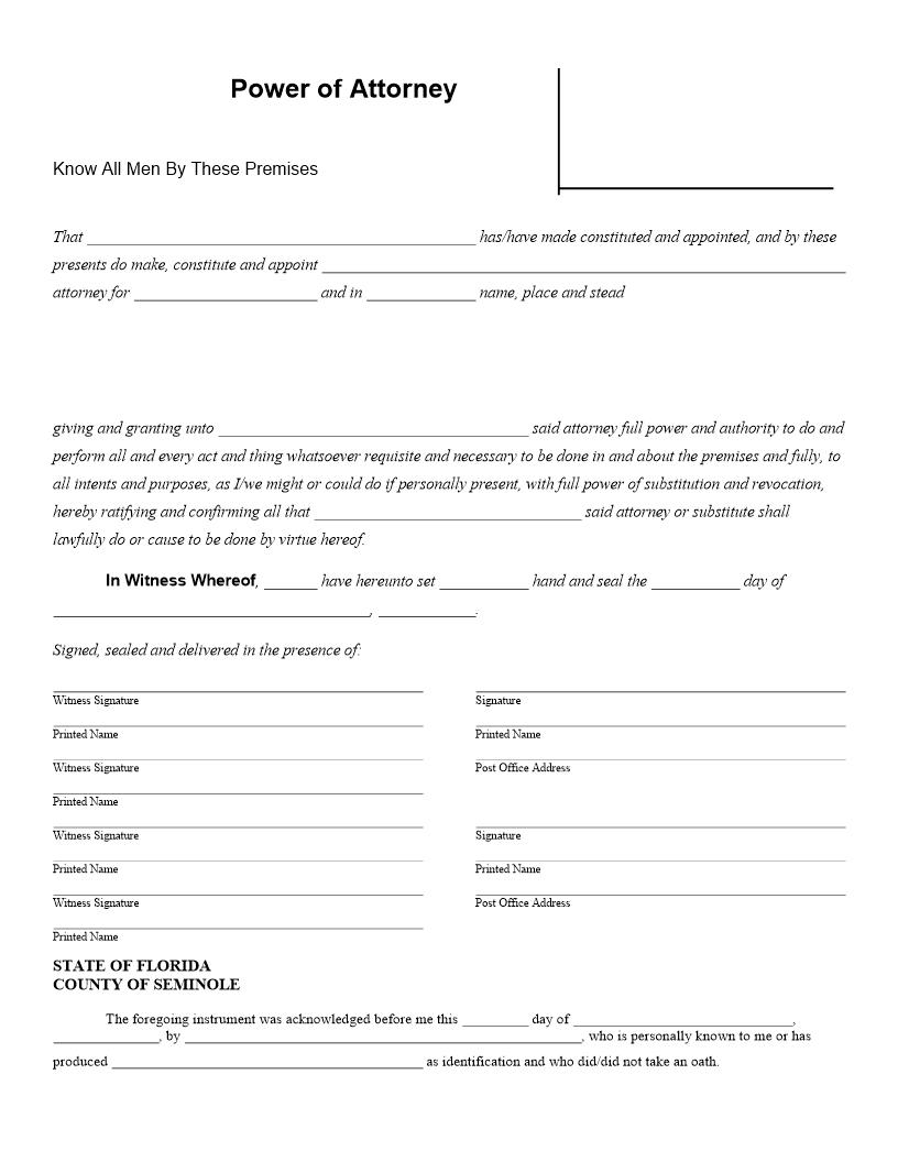 Power Of Attorney | Pdf Fpdf Doc Docx | Florida