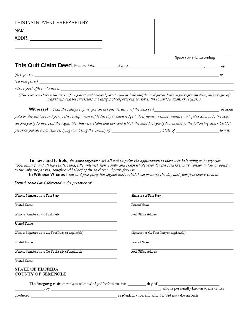 Quit Claim Deed | Pdf Fpdf Doc Docx | Florida