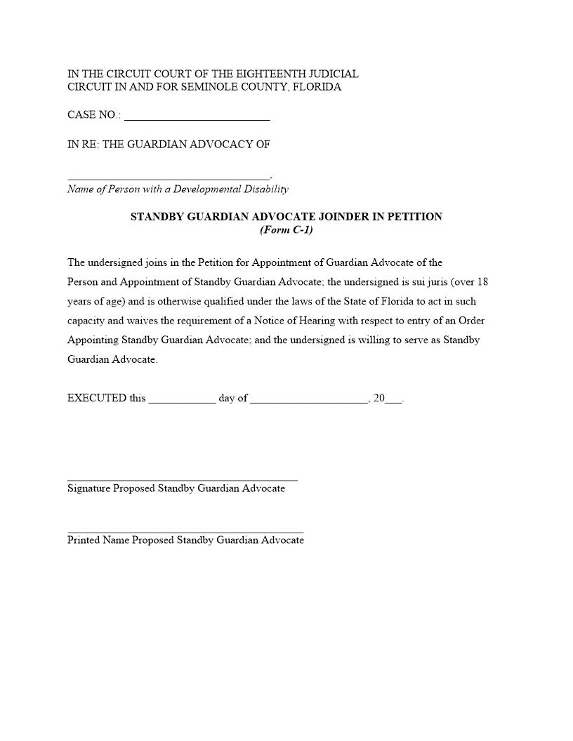 Standby Guardian Advocate Joinder In Petition {Form C-1} | Pdf Fpdf Docx | Florida