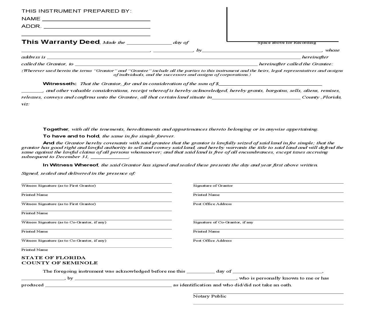 Warranty Deed | Pdf Fpdf Doc Docx | Florida
