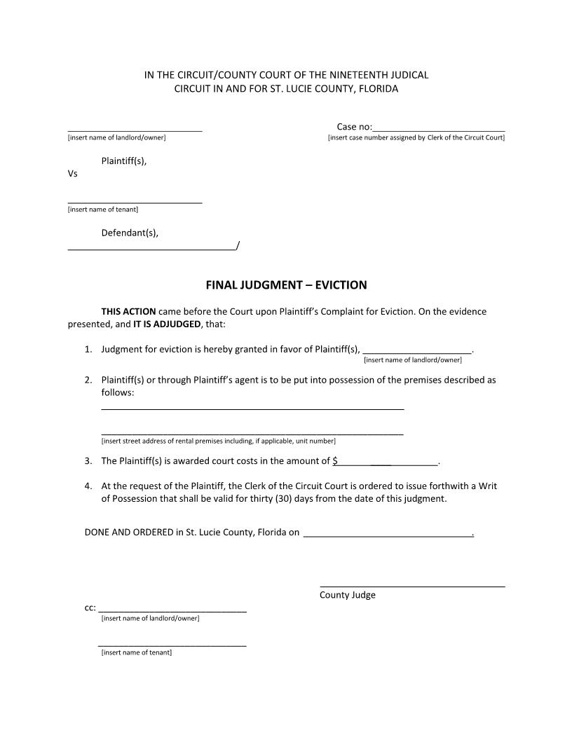 Final Judgment - Eviction | Pdf Fpdf Docx | Florida
